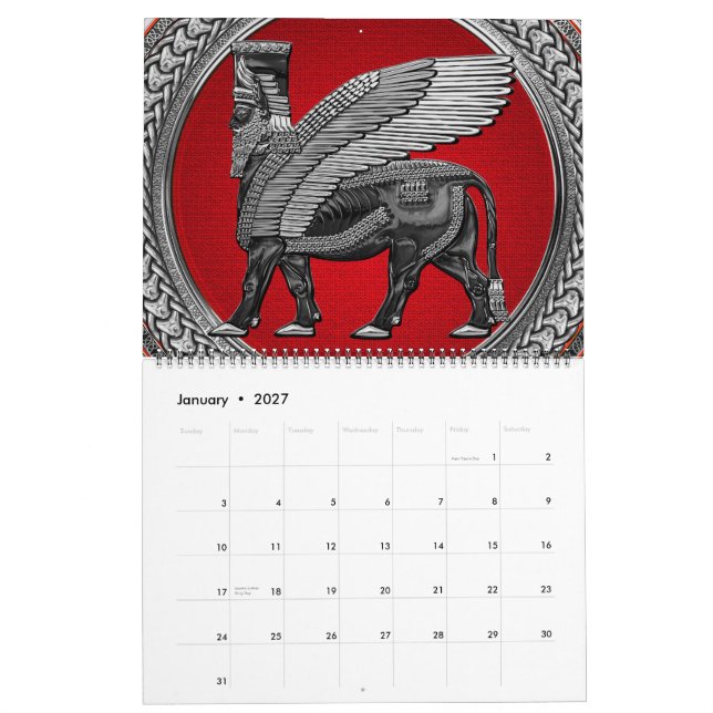 [100] Assyrian Winged Bull: Silver & Black Lamassu Kalender (Jan 2027)