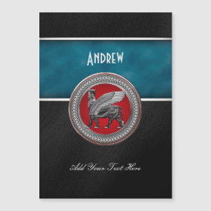 [100] Assyrian Winged Bull: Silver & Black Lamassu Magnetkarte