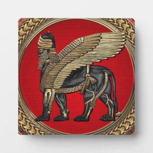 [100] Assyrian Winged Lion: Gold & Black Lamassu Fotoplatte