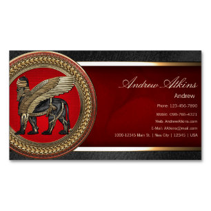 [100] Assyrian Winged Lion: Gold & Black Lamassu Magnetische Visitenkarte