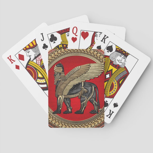 [100] Assyrianer Flügeldrachen: Gold & Black Lamas Spielkarten (Rückseite)
