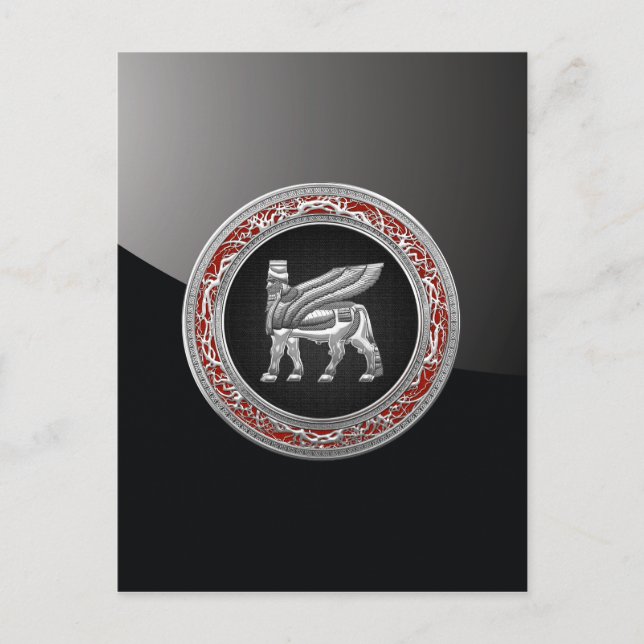[100] Babylonischer Flügelbull [Silber] [3D] Postkarte (Vorderseite)