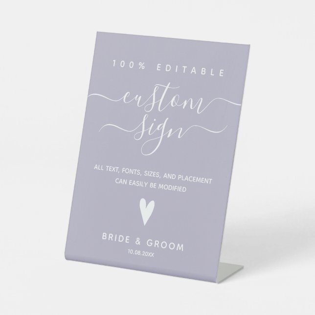 100% bearbeitbares, benutzerdefiniertes Hochzeitso Sockelschild (Vorderseite)