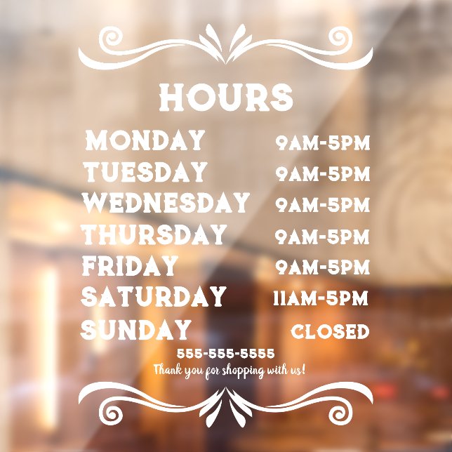 100% benutzerdefinierbare Ladenöffnungszeiten Fensteraufkleber (Blatt 2)