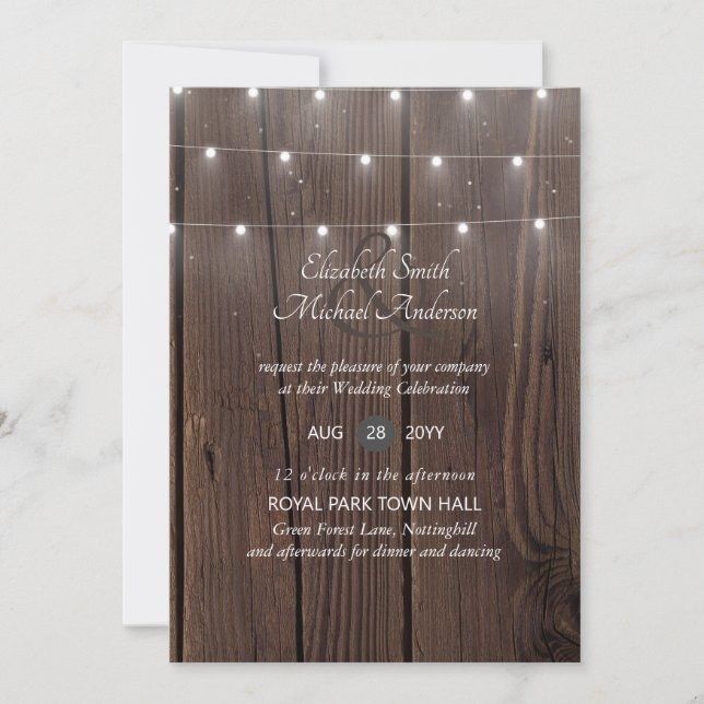 100 Budget RUSTIC Holz Hochzeit lädt zu Umschlägen Einladung (Vorderseite)
