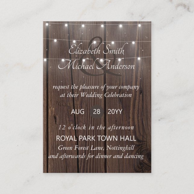 100 Budget RUSTIC Wood Wedding lädt ein Hinweiskarte (Vorderseite)