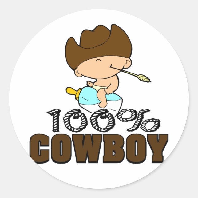 100 % Cowboy Runder Aufkleber (Vorderseite)