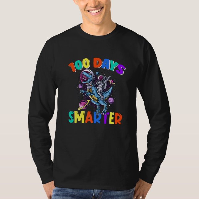 100 Day Of School 100 Days Smarter Space Dinosaurs T-Shirt (Vorderseite)