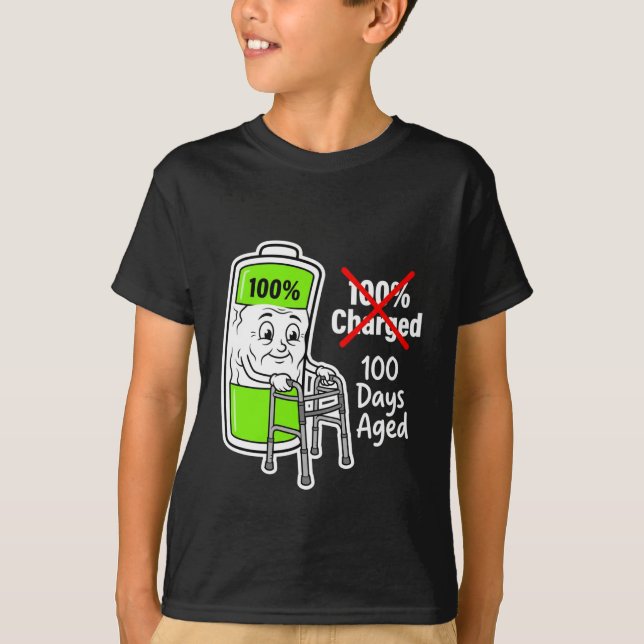 100 Days Aged Funny Battery School T-Shirt (Vorderseite)