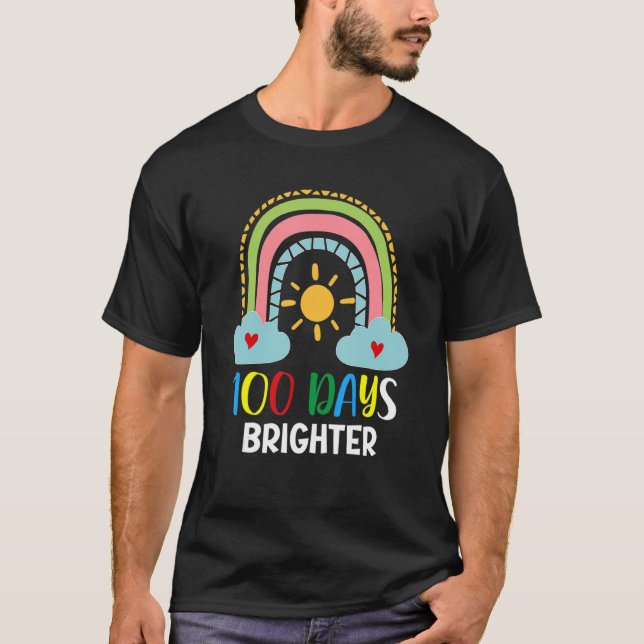 100 Days Brighter 100th Day Of School Pink Rainbow T-Shirt (Vorderseite)