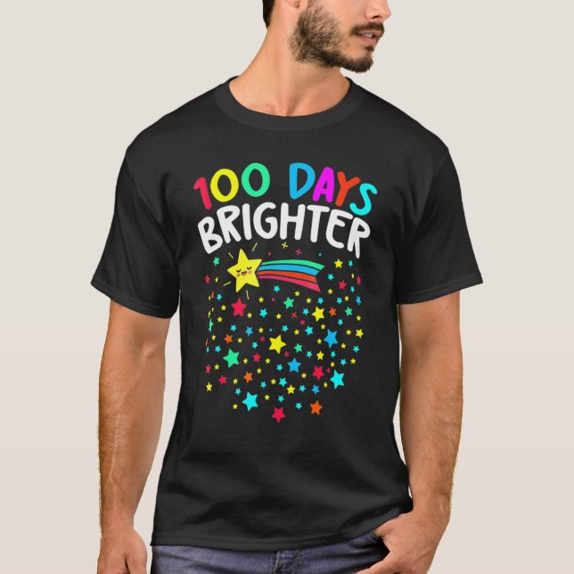 100 Days Brighter Happy 100 Days Of School Teacher T-Shirt (Vorderseite)