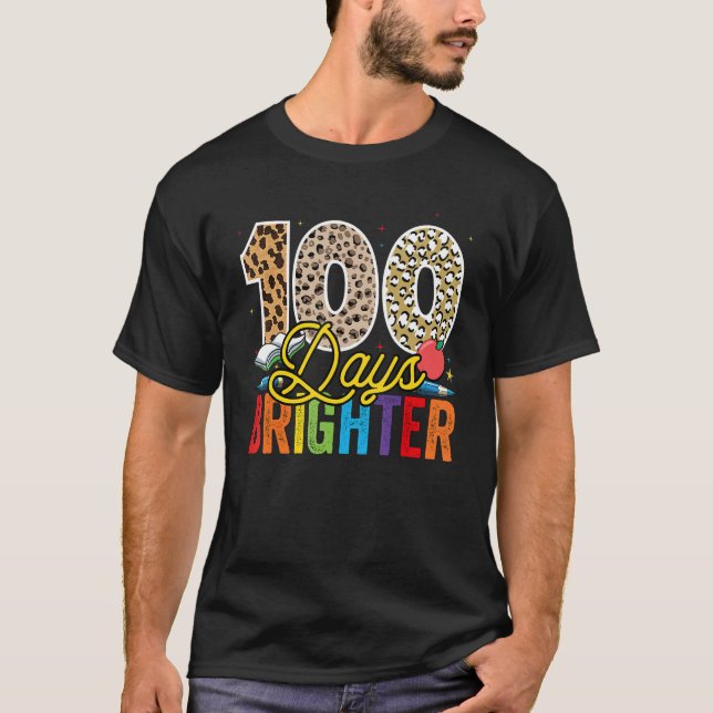100 Days Brighter Leopard For Teachers And Kids St T-Shirt (Vorderseite)