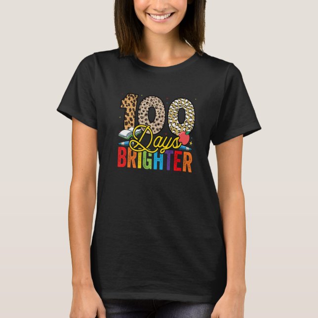100 Days Brighter Leopard For Teachers And Kids St T-Shirt (Vorderseite)