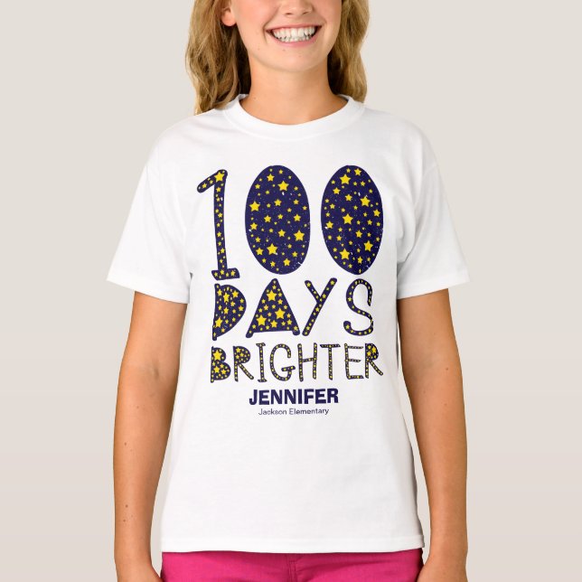 100 Days Brighter Lovely Stars 100 Days of School T-Shirt (Vorderseite)