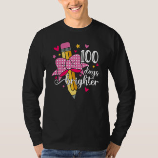 100 Days Brighter Pencil Headband Girls 100th day  T-Shirt