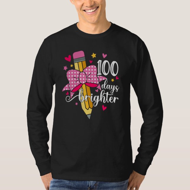 100 Days Brighter Pencil Headband Girls 100th day  T-Shirt (Vorderseite)