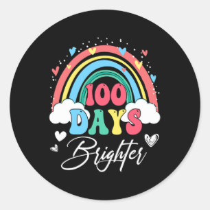 100 Days Brighter Rainbow Lehrer Student 100th Da Runder Aufkleber