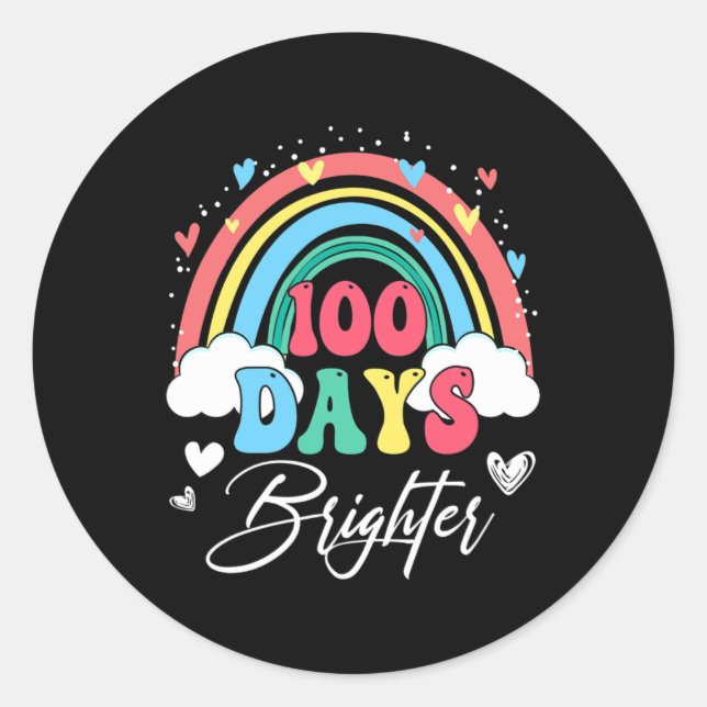 100 Days Brighter Rainbow Lehrer Student 100th Da Runder Aufkleber (Vorderseite)