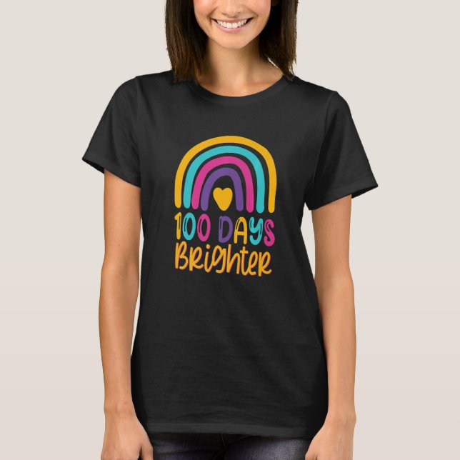 100 Days Brighter Teacher Girls 100 Days Of School T-Shirt (Vorderseite)