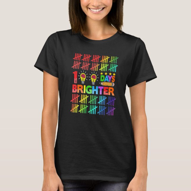 100 Days Brighter Teacher Kids Happy 100th Day Of  T-Shirt (Vorderseite)