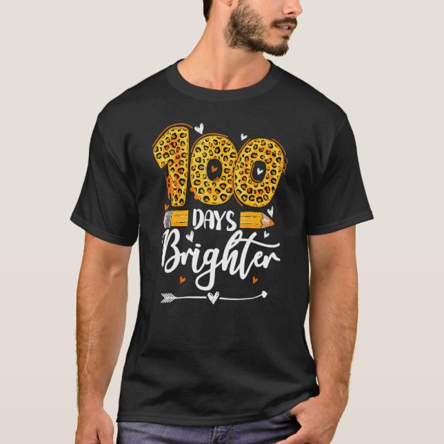 100 Days Brighter Teachers Funny Leopard 100 Days  T-Shirt (Vorderseite)