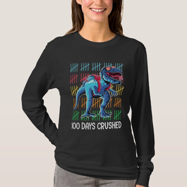 100 Days Crushed  Dinosaur Kids Trex 100 Days of S T-Shirt (Vorderseite)