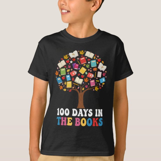 100 Days in The Books Reading Teacher 100th Day T-Shirt (Vorderseite)
