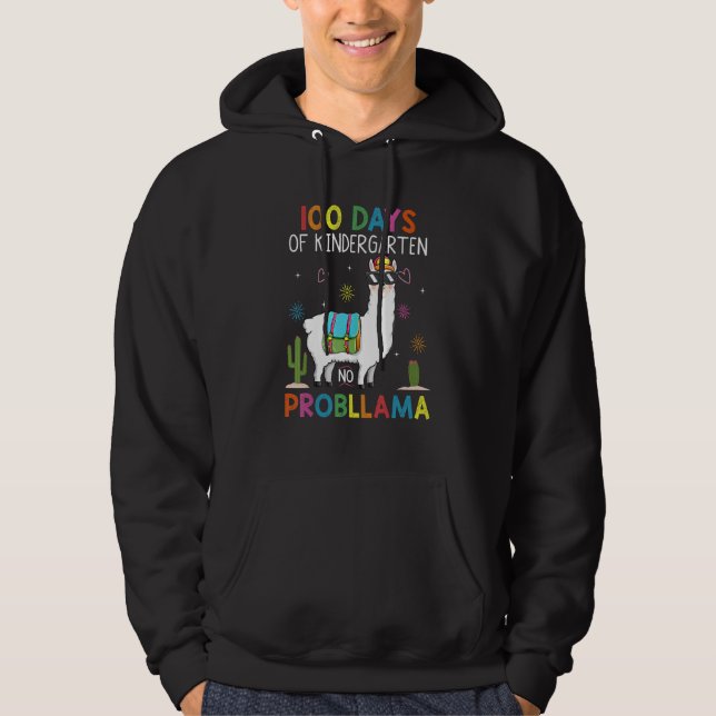 100 Days Kindergarten No Prob Llama Teacher 100th  Hoodie (Vorderseite)