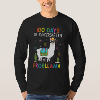 100 Days Kindergarten No Prob Llama Teacher 100th  T-Shirt
