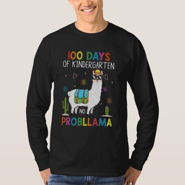 100 Days Kindergarten No Prob Llama Teacher 100th  T-Shirt (Vorderseite)