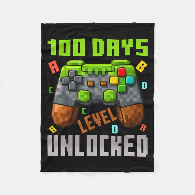 100 Days Level Unlocked Gaming 100 Days Of School  Fleecedecke (Vorderseite)