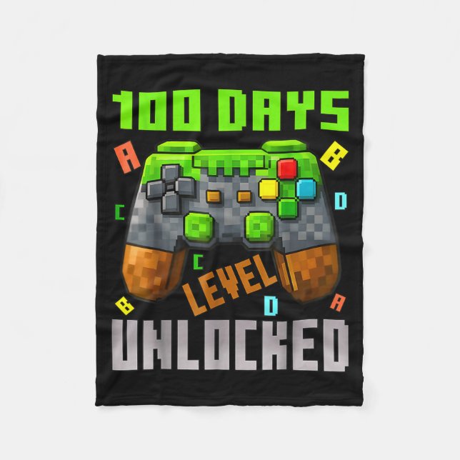 100 Days Level Unlocked Gaming 100 Days Of School  Fleecedecke (Vorderseite)