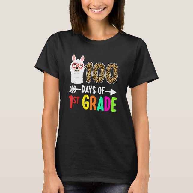 100 Days Of 1st Grade Llama Kids 100th Day Of Scho T-Shirt (Vorderseite)
