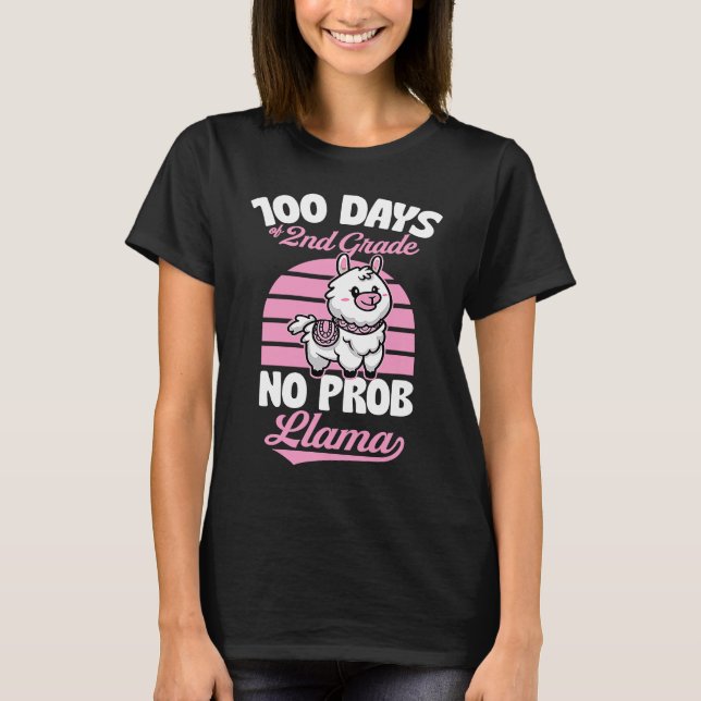 100 Days Of 2nd Grade No Prob Llama Cute Animal  J T-Shirt (Vorderseite)