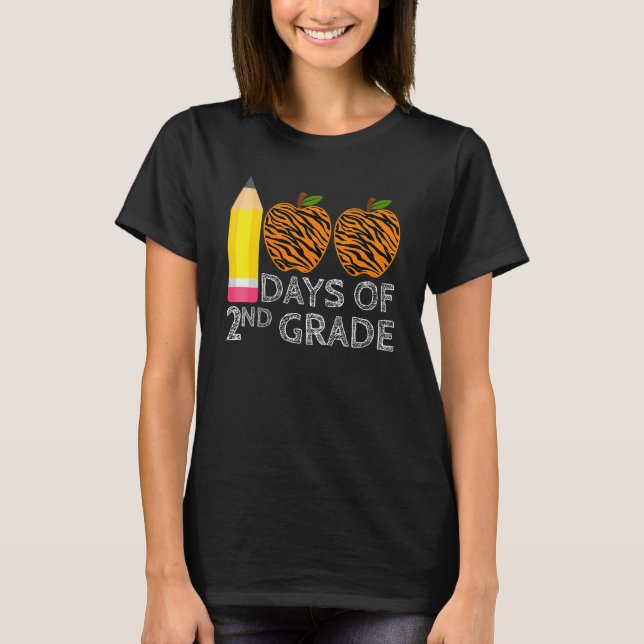 100 Days Of 2nd Grade Tiger Print Happy 100th Day  T-Shirt (Vorderseite)