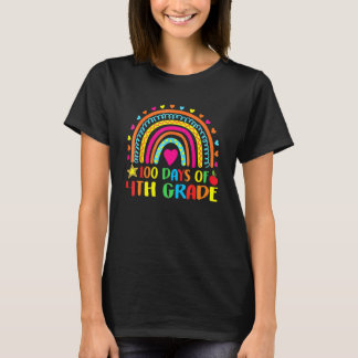 100 Days Of 4th Grade Leopard Rainbow 100th Day Of T-Shirt
