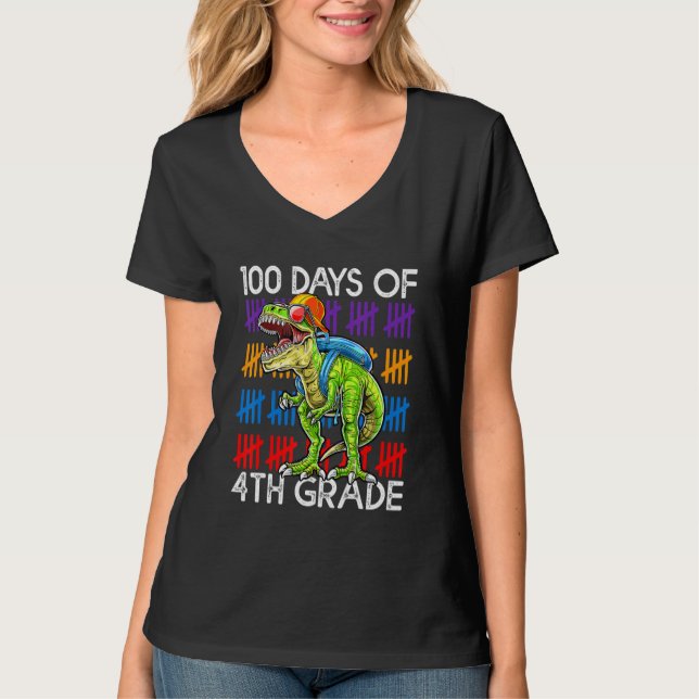 100 Days of 4th Grade School Dinosaur Dino Trex 10 T-Shirt (Vorderseite)