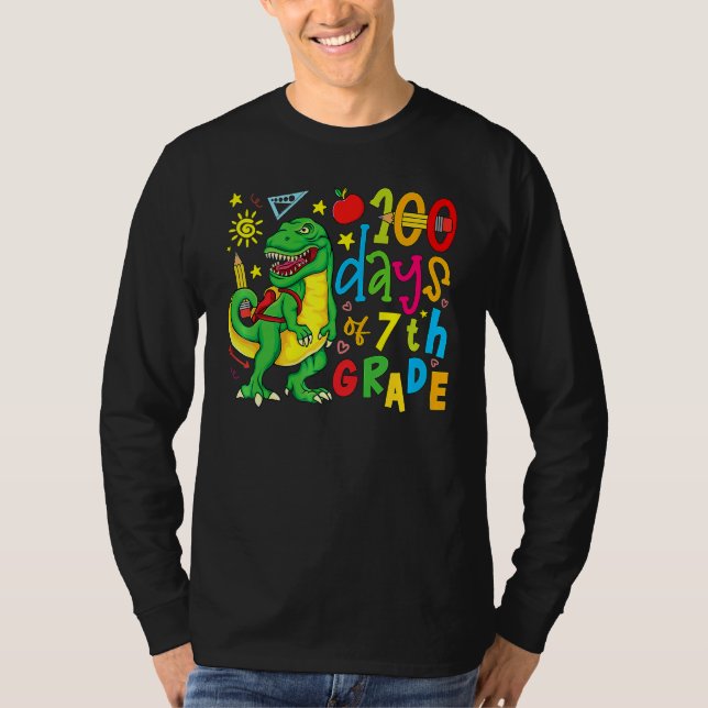 100 Days of 7th Grade Dino Rex 100 Day of School D T-Shirt (Vorderseite)