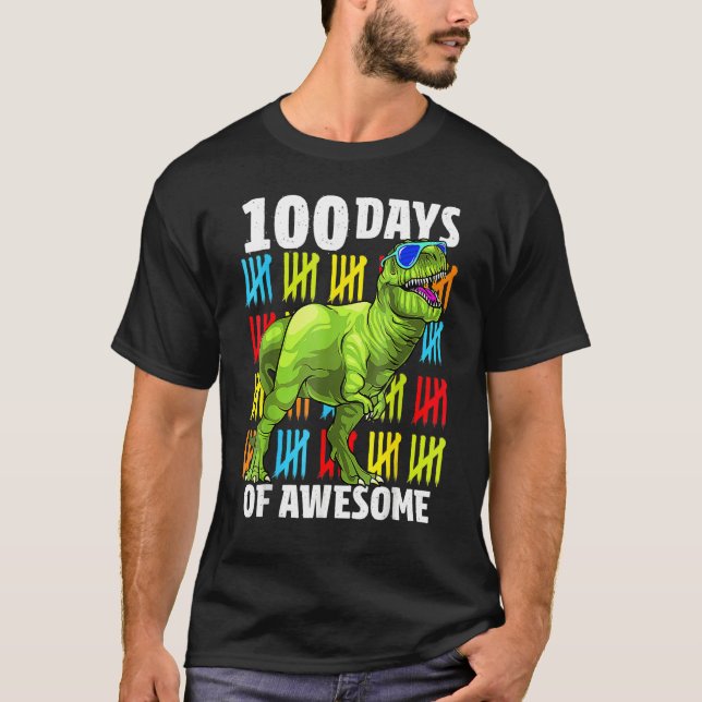 100 Days of Awesome Dinosaur Rex Boys 100th Day Of T-Shirt (Vorderseite)