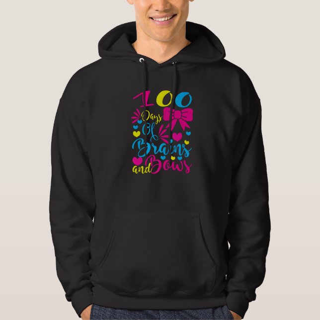 100 Days of Brains And Bows 100 Days Of School Gir Hoodie (Vorderseite)