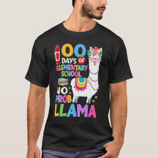100 Days of Elementary No Probllama 100th Day Girl T-Shirt