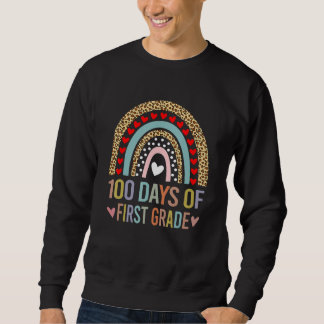 100 Days Of First Grade Leopard Rainbow 100th Day  Sweatshirt