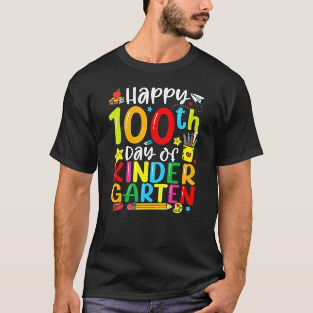 100 Days Of Kindergarten Funny Happy 100th Day Of  T-Shirt (Vorderseite)