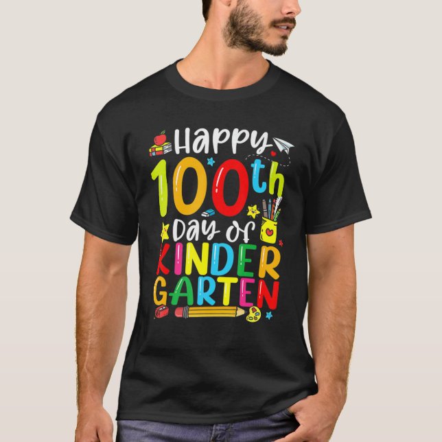 100 Days Of Kindergarten Funny Happy 100th Day Of  T-Shirt (Vorderseite)