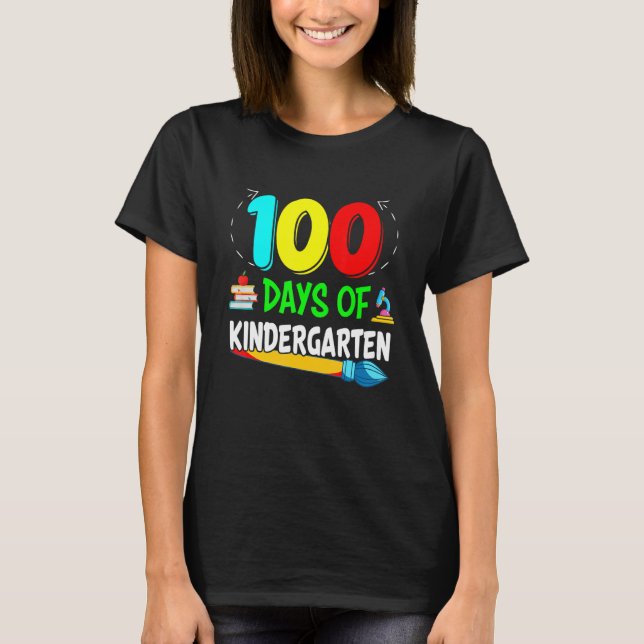 100 Days Of Kindergarten - Happy 100th Day Of Scho T-Shirt (Vorderseite)