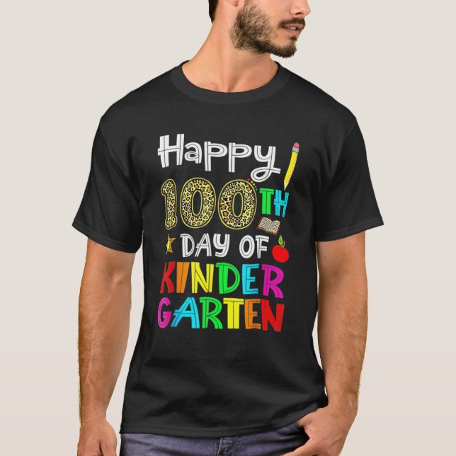 100 Days Of Kindergarten Happy 100th Day Of School T-Shirt (Vorderseite)