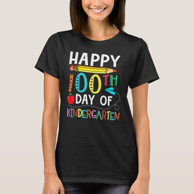 100 Days Of Kindergarten Happy 100th Day Of School T-Shirt (Vorderseite)