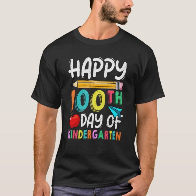 100 Days Of Kindergarten Happy 100th Day Of School T-Shirt (Vorderseite)