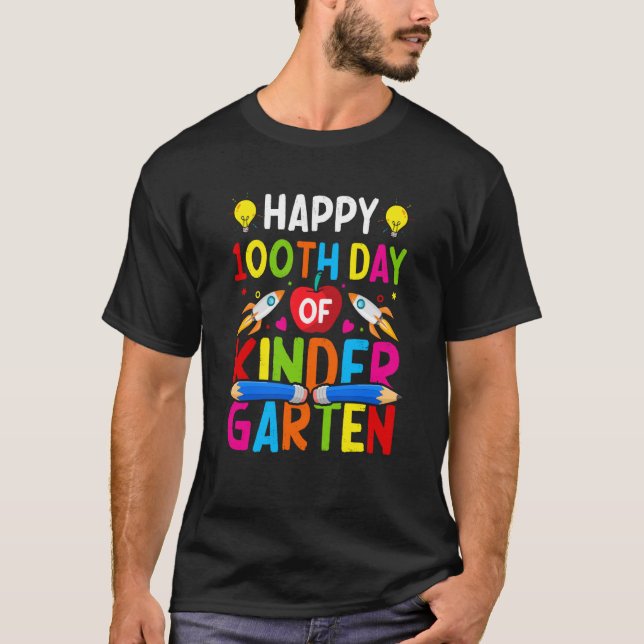 100 Days Of Kindergarten Happy 100th Day Of School T-Shirt (Vorderseite)