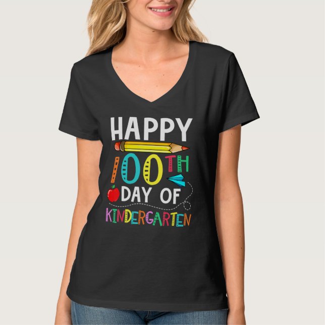 100 Days Of Kindergarten Happy 100th Day Of School T-Shirt (Vorderseite)